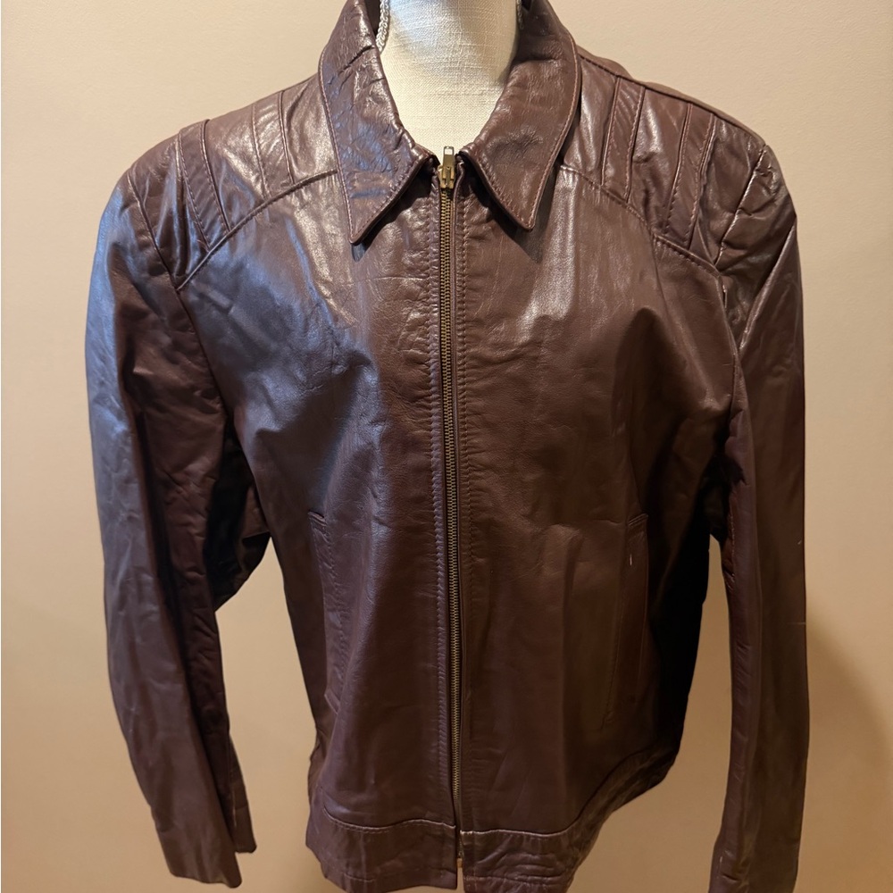 Vintage Brown Leather Jacket, Size 48 (Unisex styled)
